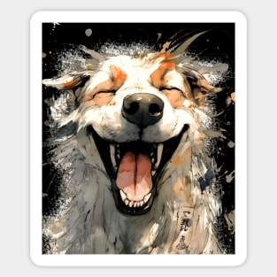 Pawsome: Happy Dog Smiles on a Dark Background Sticker